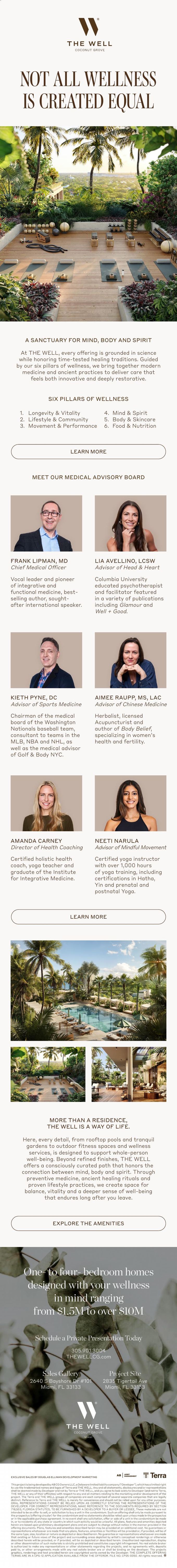 Eblast introducing THE WELL six pillars of wellness and medical advisory board
