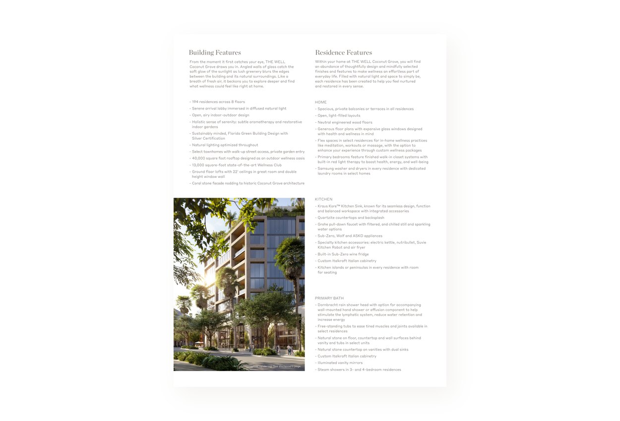 Fact sheet spread listing building and residence features